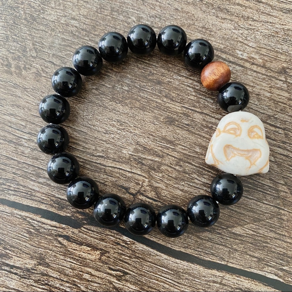 Black Beaded Buddha Head Stretchy Infinity Bracelet Jewelry Beads